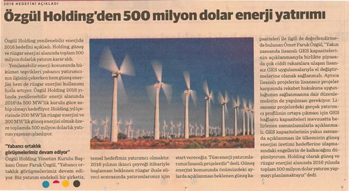 Özgül Holding'den 500 Milyon Dolar Enerji Yatırımı - Dünya Gazetesi